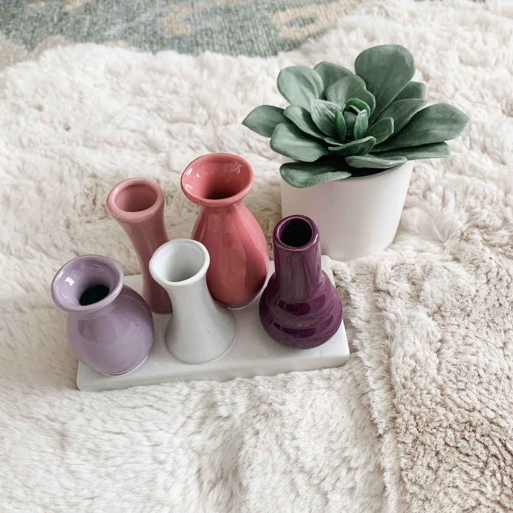 Purple and Pink Ceramic Bud Vase- 5 Tubes